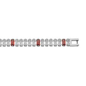 Bracelet en acier cascade d’oxydes blancs et rouges sertis avec double fermoir 18.5cm