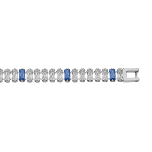 Bracelet en acier cascade d’oxydes blancs et bleus sertis avec double fermoir 18.5cm