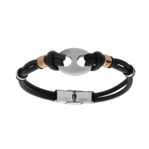 Bracelet en acier et caoutchouc motif grain de café réglable 20cm