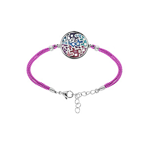 Bracelet Stella Mia en acier cordon fuschia pastille ronde multi-couleur et nacre 15,5+3,5cm