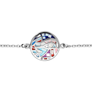 Bracelet Stella Mia en acier chaîne avec pastille ronde multi-couleur et nacre 15,5+3,5cm