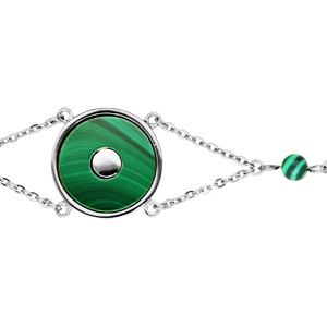 Bracelet en acier chaîne avec cercle de pierre Malachite 15,5+3,5cm