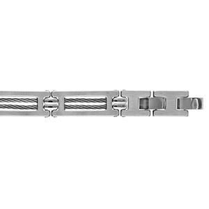 Bracelet en acier avec double câble gris 19,5cm+1 réglable double fermoir