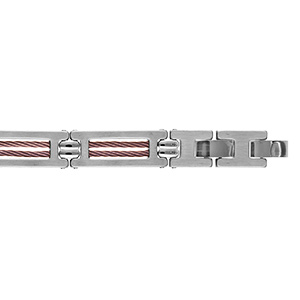 Bracelet en acier avec double câble marron 19,5cm+1 réglable double fermoir