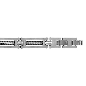 Bracelet en acier avec double câble noir 19,5cm+1 réglable double fermoir