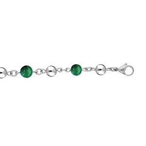 Bracelet en acier marseillais chaîne avec boule d’Agate verte 16+3cm