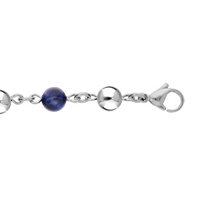 Bracelet en acier marseillais chaîne avec boule Œil de Tigre bleu véritable 16+3cm