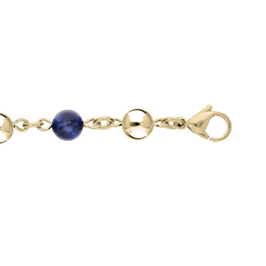 Bracelet en acier et PVD jaune marseillais chaîne avec boule Œil de Tigre bleu véritable 16+3cm