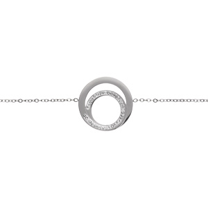 Bracelet acier 2 anneaux et strass réglable 16 à 20cm