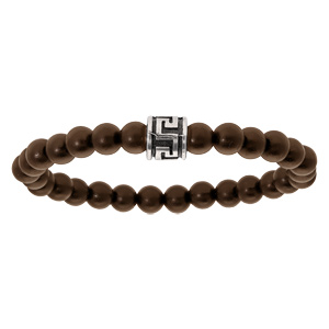 Bracelet extensible junior avec perles en bois marron et motif grecque