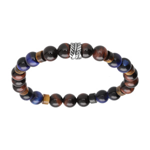 Bracelet extensible en acier perles Oeil de Tigre et Sodalite bleu véritable