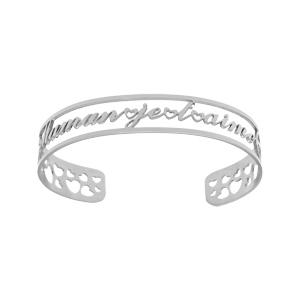 Bracelet manchette en acier rigide ouvert avec découpe maman je t'aime avec coeurs