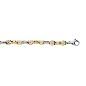 Bracelet en acier et PVD jaune maille grain de café 16+3cm