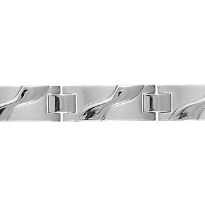Bracelet en acier avec motifs ondulés sur chaque maillon – longueur 19cm + 1,5cm réglable par double fermoir