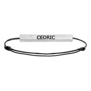 Bracelet en acier satiné tube rectangulaire 4mm personnalisable avec cordon noir réglable