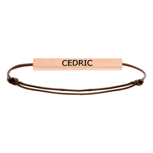 Bracelet en acier rose satiné tube rectangulaire 4mm personnalisable avec cordon marron réglable