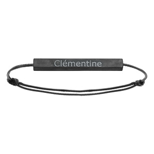 Bracelet en acier noir satiné tube rectangulaire 4mm personnalisable avec cordon noir réglable
