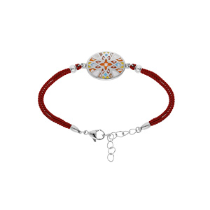 Bracelet Stella Mia en acier cordon rouge pastille multi couleur et Nacre bracelet 16+3cm