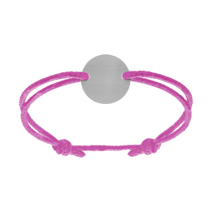 Bracelet avec cordon rose réglable et rondelle acier à graver