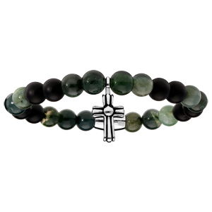 Bracelet extensible avec perles d’Agate verte et motif Croix