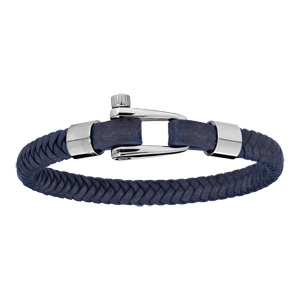 Bracelet en acier et cuir bleu – fermoir vissé 20cm