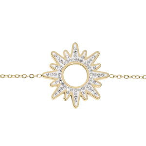 Bracelet en acier et PVD jaune chaîne avec soleil avec strass 16+3cm