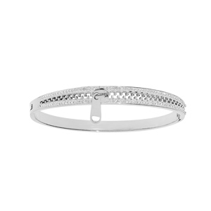 Bracelet en acier rigide articulé fermeture éclair et strass