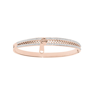 Bracelet en acier et PVD rose rigide articulé fermeture éclair et strass