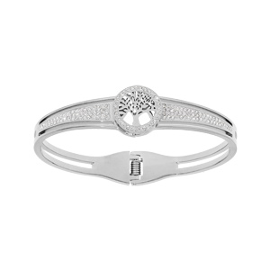 Bracelet en acier rigide articulé arbre de vie avec strass