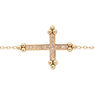 Bracelet acier et PVD jaune chaîne avec Coix champagne et pierres champagne 16+3cm