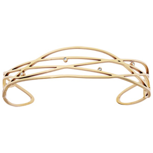 Bracelet jonc en acier et PVD jaune multi fils et oxydes blancs 65mm diamètre