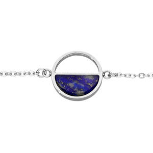 Bracelet en acier chaîne avec cercle et demi lune en pierre Lapis Lazuli véritable – 16+3cm