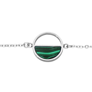 Bracelet en acier chaîne avec cercle Malachite véritable 15,5+3,5cm