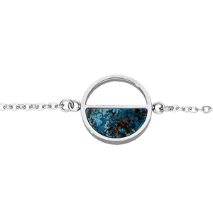 Bracelet en acier chaîne avec cercle Chrysocolla véritable 15,5+3,5cm