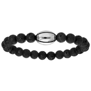 Bracelet élastique perles en pierre de lave avec ballon de rugby à graver