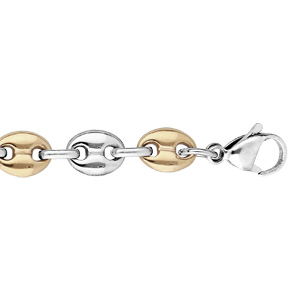 Bracelet en acier bicolore maille grain café massive 8mm 21,5cm