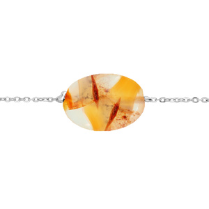 Bracelet en acier chaîne avec pierre naturelle Agate rouge (protection & courage) 15+3cm
