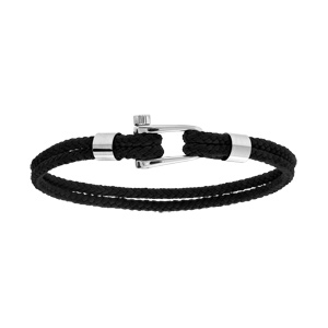 Bracelet en acier et cordon noir fermoir visse 19,5cm