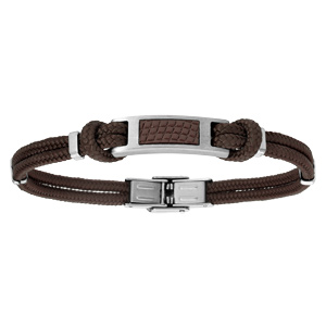 Bracelet en acier cordon marron en coton avec effet cuir sur le dessus réglable 21cm