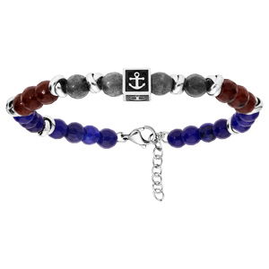 Bracelet en acier avec perles Agate bleu et Oeil de Tigre 19,5+2m