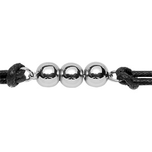 Bracelet en acier cordon doublé en coton noir avec 3 boules lisses au milieu – longueur 17cm + 2cm de rallonge