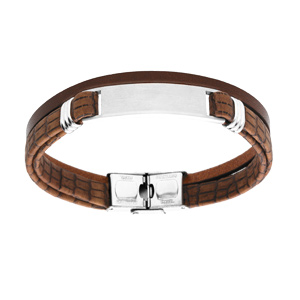 Bracelet en acier et cuir maron 2 bracelets avec plaque 20,5cm réglable