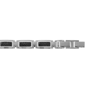 Bracelet en acier maillon rectangulaire avec carbone double fermoir longueur 20+1cm réglable