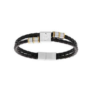 Bracelet en acier et cuir marron tressé avec élément motif ancre 20cm