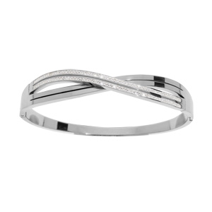 Bracelet jonc en acier articulé croisé avec strass