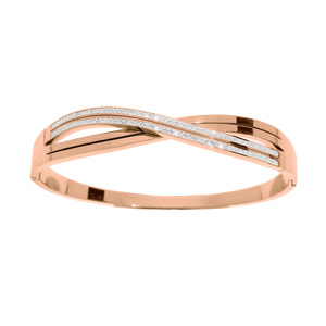 Bracelet jonc en acier et PVD rose articulé dessus croisé avec strass