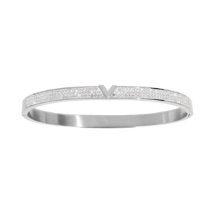Bracelet jonc en acier articulé motif V avec strass