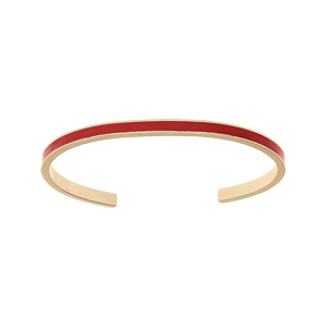 Bracelet jonc acier et PVD doré rigide largeur 4mm diamètre 58mm résine rouge