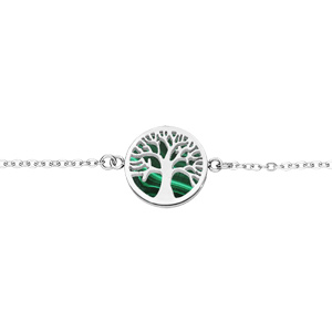 Bracelet en acier chaîne avec pastille arbre de vie et fond Malachite véritable longueur 16+3cm