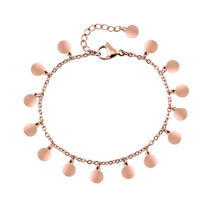 Bracelet en acier et PVD rose pampilles lisses 16+3cm